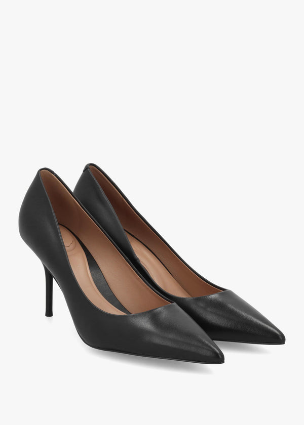 Daniel Etch Black Leather Heeled Court Shoes
