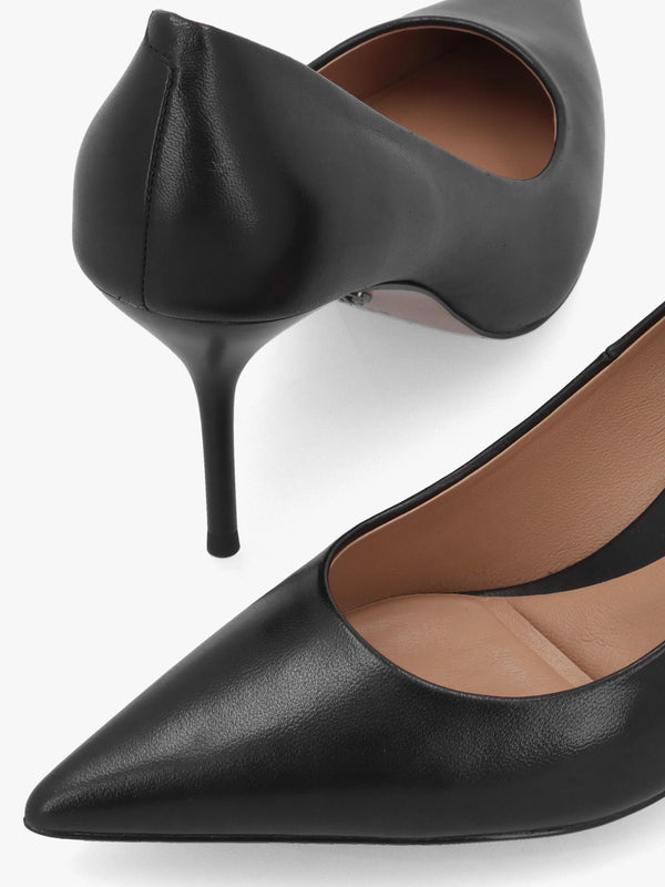 Daniel Etch Black Leather Heeled Court Shoes