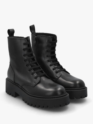 Daniel Black Leather Lace Up Chunky Ankle Boots