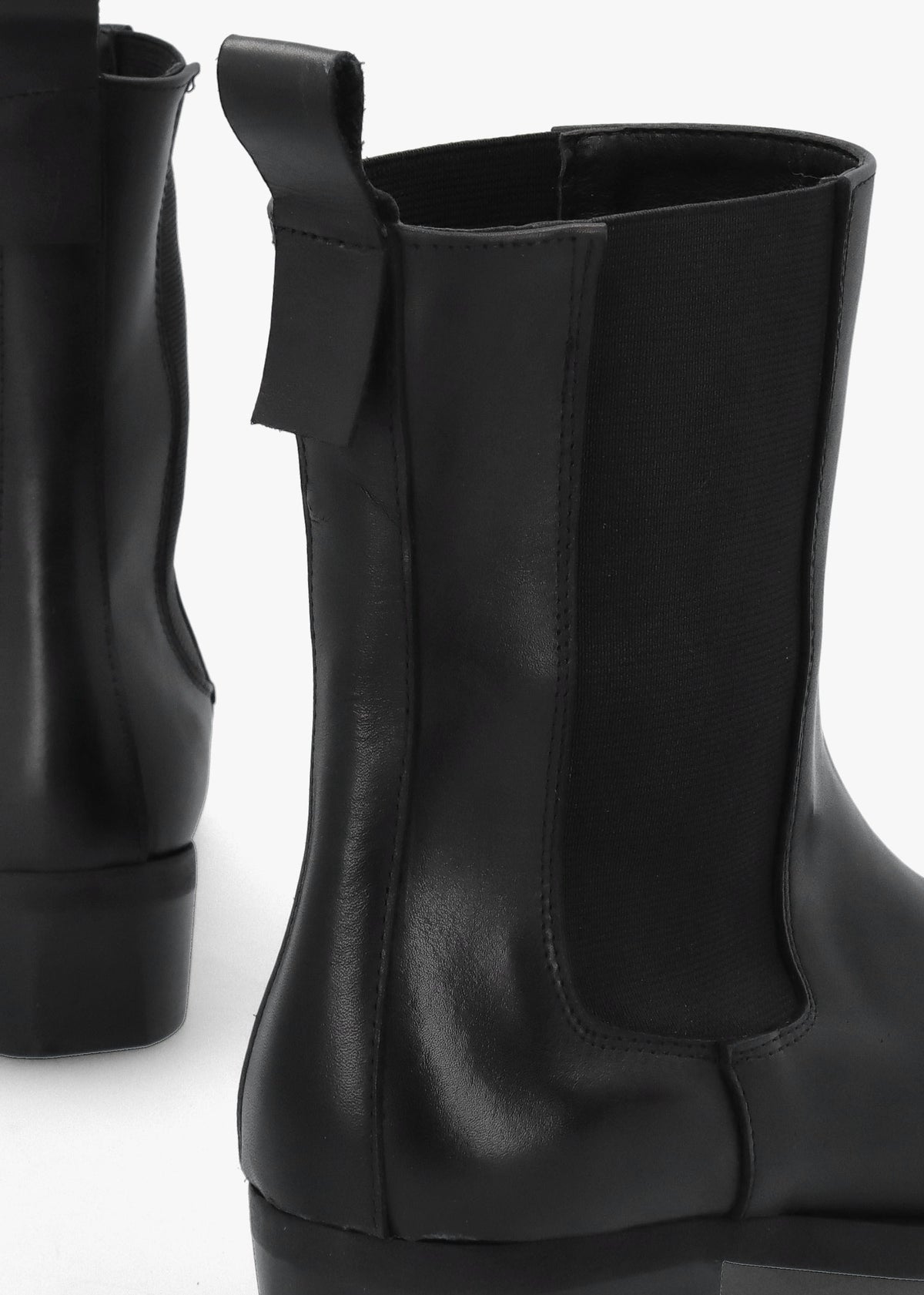 Daniel Black Leather Square Toe Stacked Heel Chelsea Boots