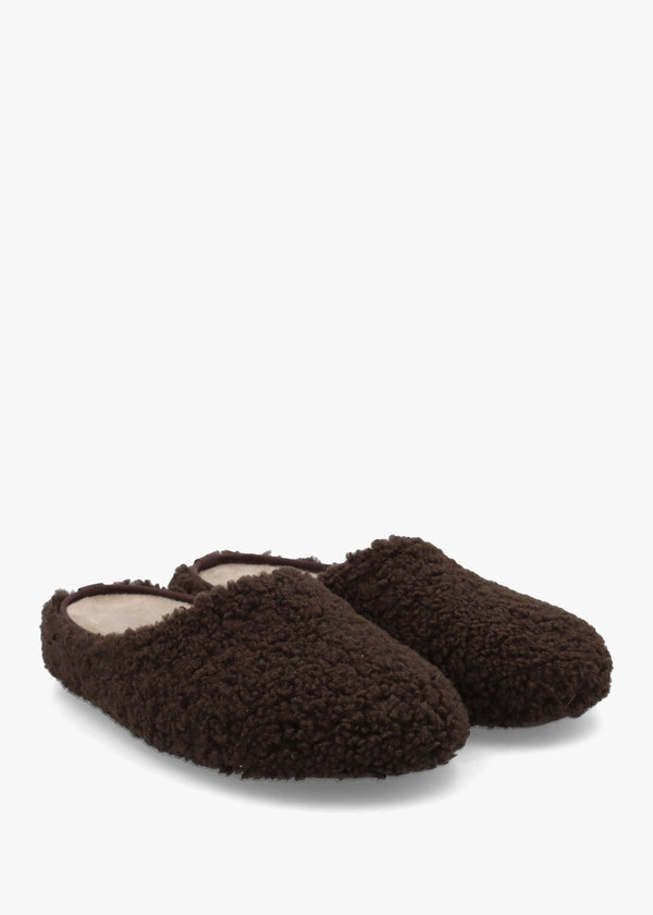 Heddy Brown Teddy Fleece Mule Slippers