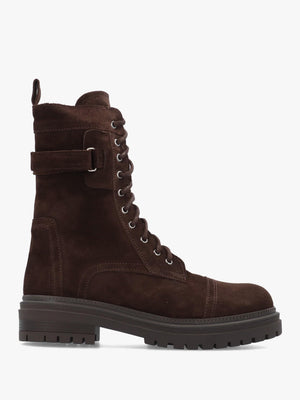 Daniel Idris Brown Suede Ankle Strap Biker Boots