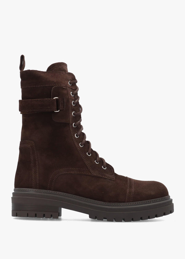 Daniel Idris Brown Suede Ankle Strap Biker Boots