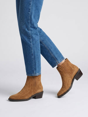 Ikes Tan Suede Embroidered Western Ankle Boots