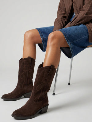 Irana Brown Suede Western Calf Boots