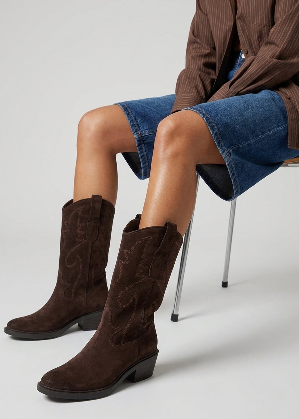 Irana Brown Suede Western Calf Boots