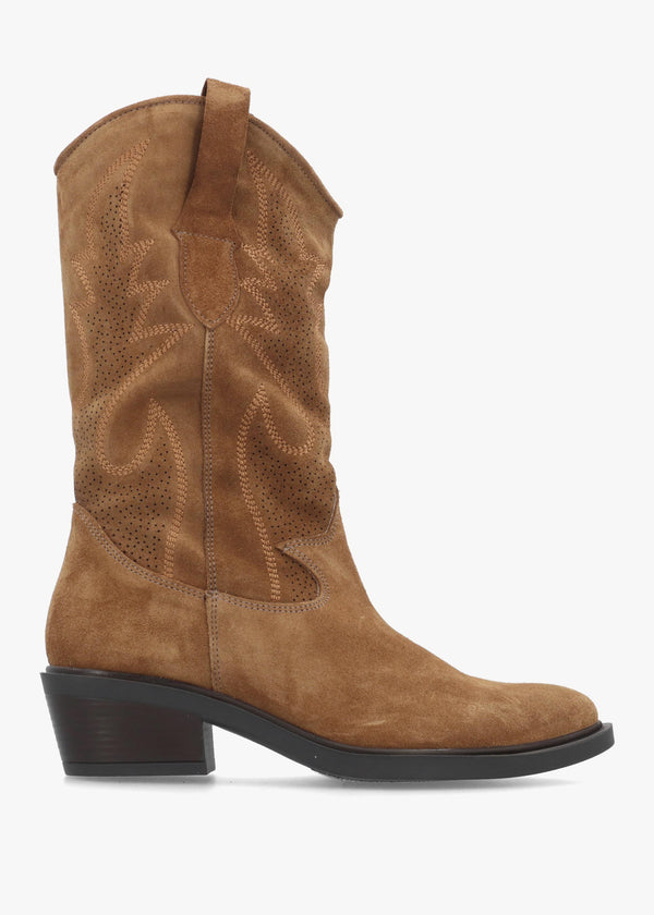 Daniel Irana Tan Suede Western Calf Boots