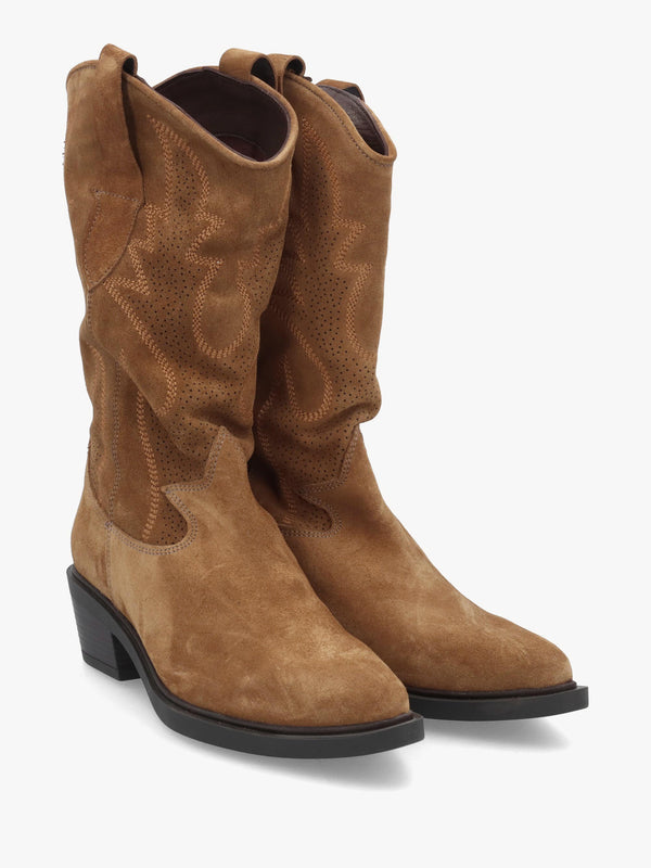 Daniel Irana Tan Suede Western Calf Boots