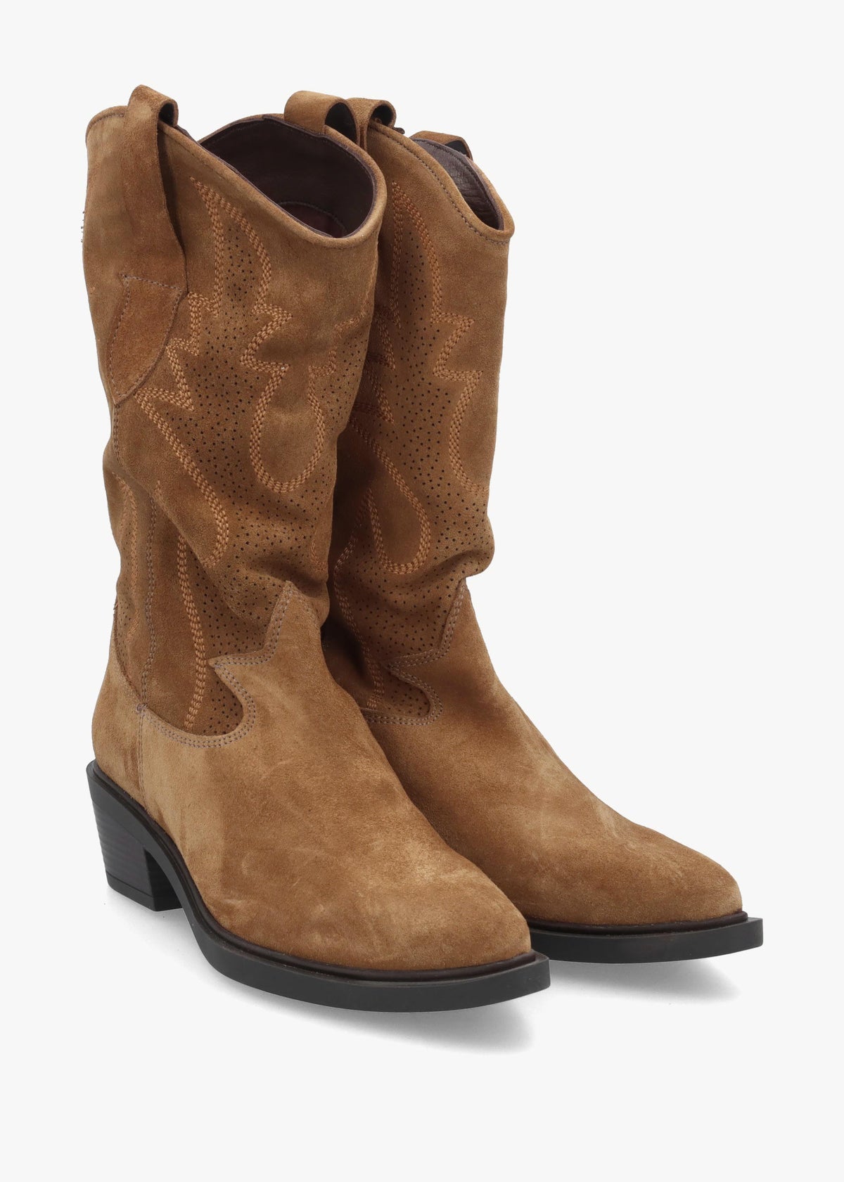 Daniel Irana Tan Suede Western Calf Boots