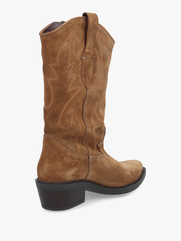 Daniel Irana Tan Suede Western Calf Boots