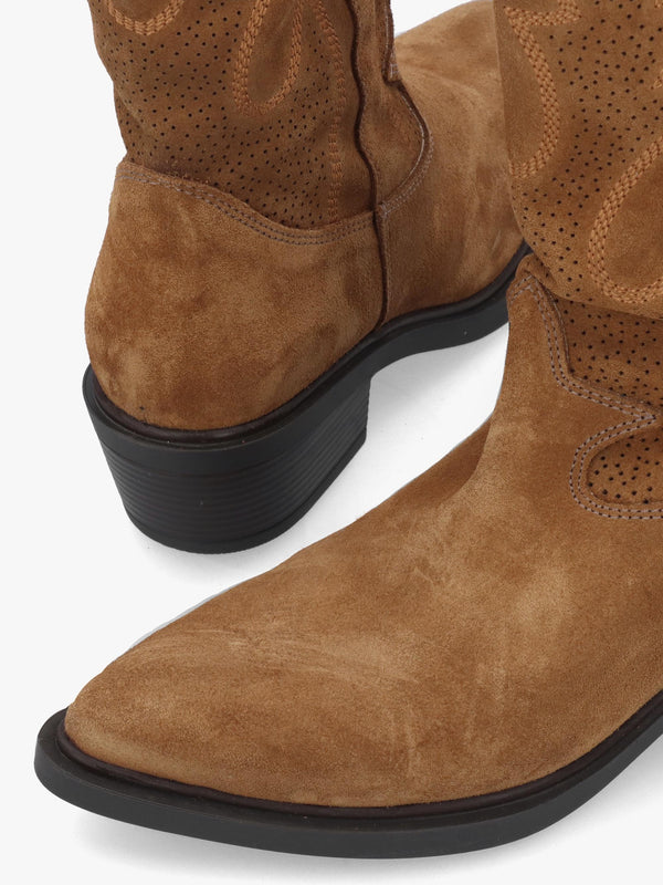 Daniel Irana Tan Suede Western Calf Boots