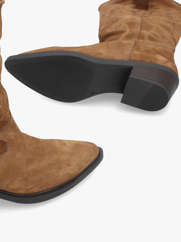 Daniel Irana Tan Suede Western Calf Boots
