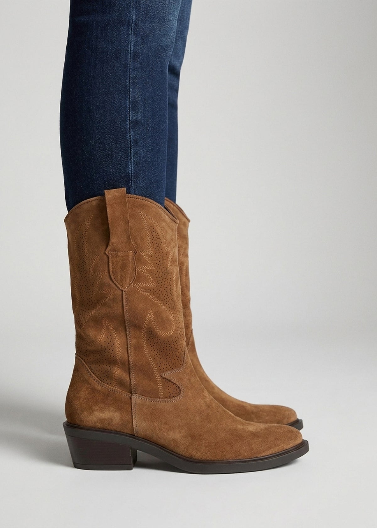 Irana Tan Suede Western Calf Boots