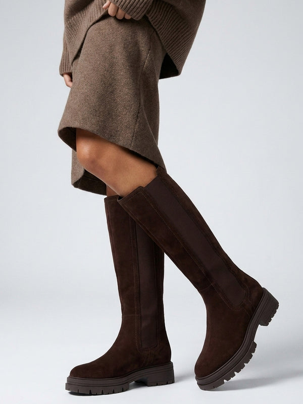 Daniel Issa Brown Suede Knee High Chelsea Boots