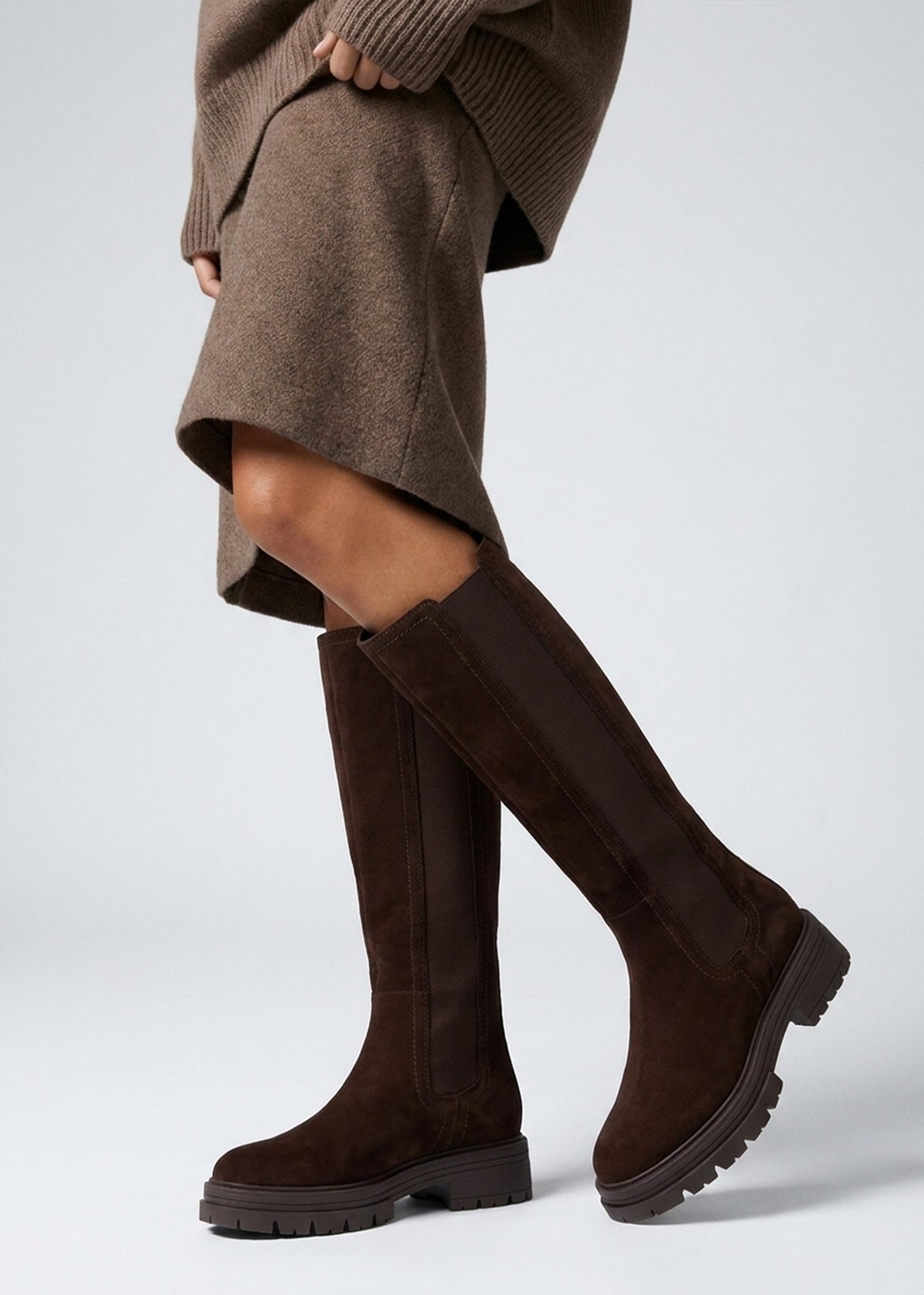Daniel Issa Brown Suede Knee High Chelsea Boots