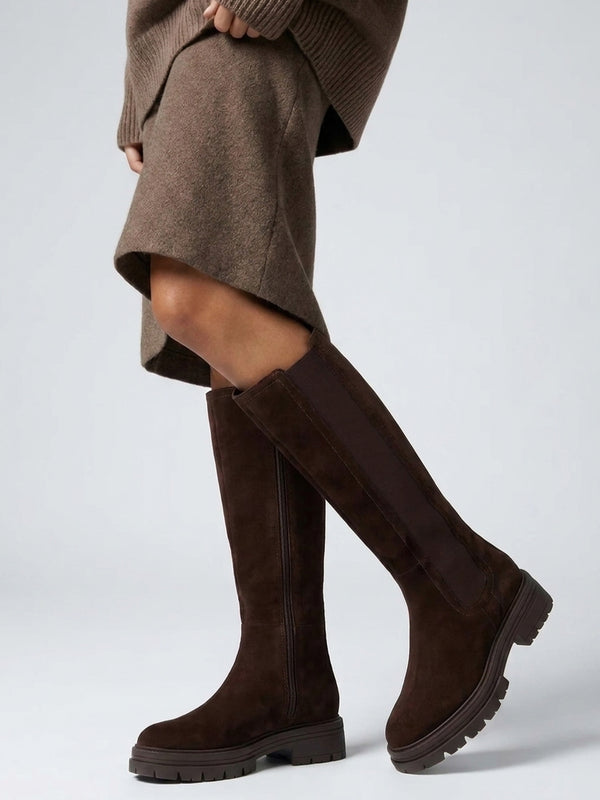 Daniel Issa Brown Suede Knee High Chelsea Boots