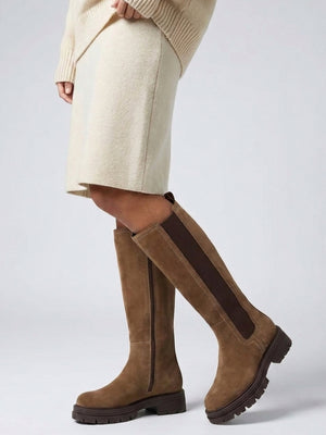 Daniel Issa Tan Suede Knee High Chelsea Boots