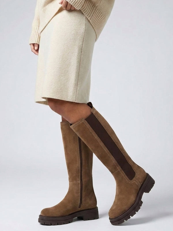 Daniel Issa Tan Suede Knee High Chelsea Boots