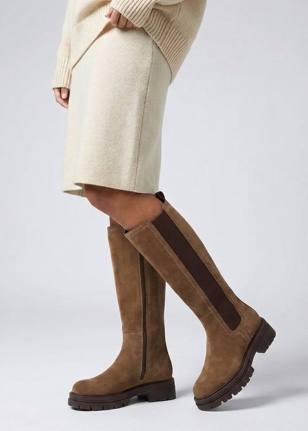 Daniel Issa Tan Suede Knee High Chelsea Boots