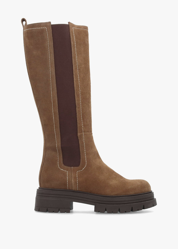 Daniel Issa Tan Suede Knee High Chelsea Boots