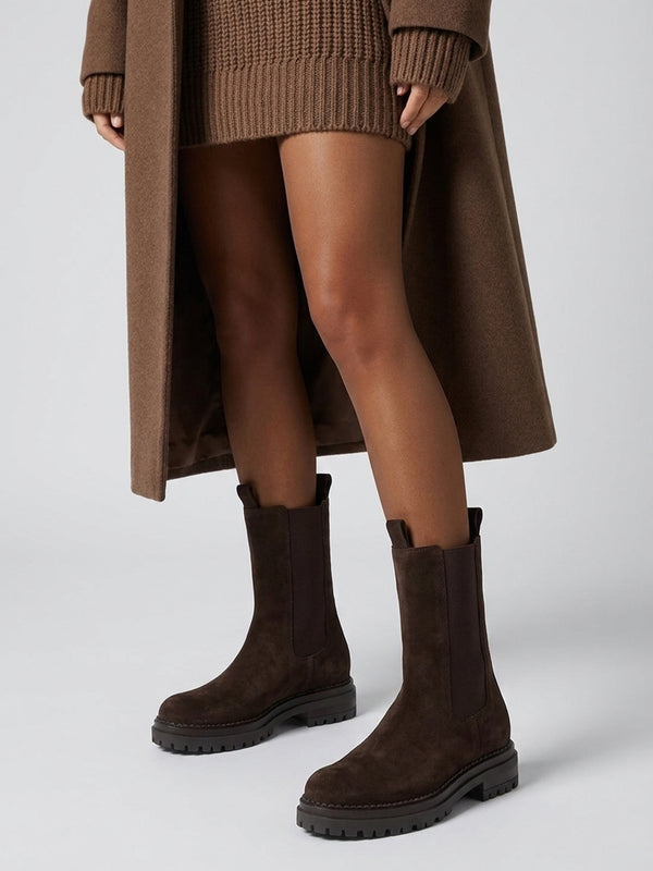 Daniel Izzie Brown Suede Elongated Chelsea Boots