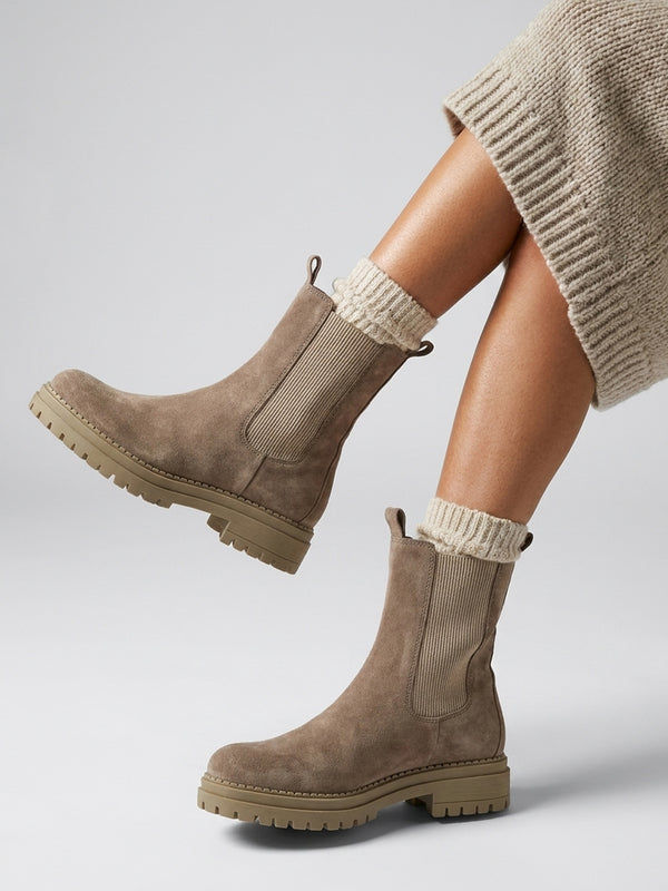 Daniel Izzie Taupe Suede Elongated Chelsea Boots