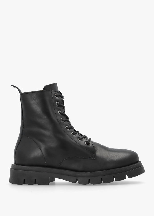 Lacie Black Leather Lace Up Ankle Boots