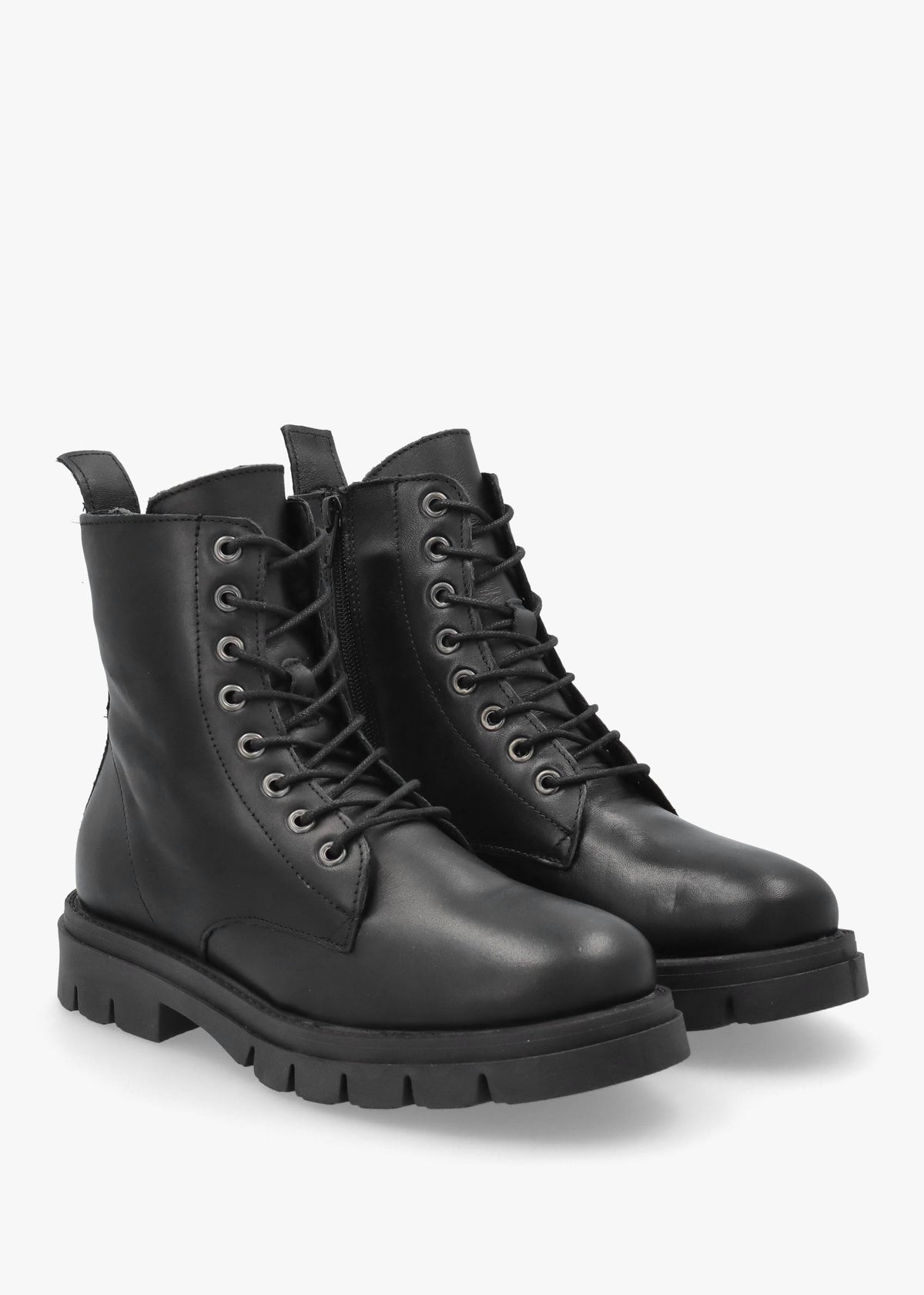 Lacie Black Leather Lace Up Ankle Boots