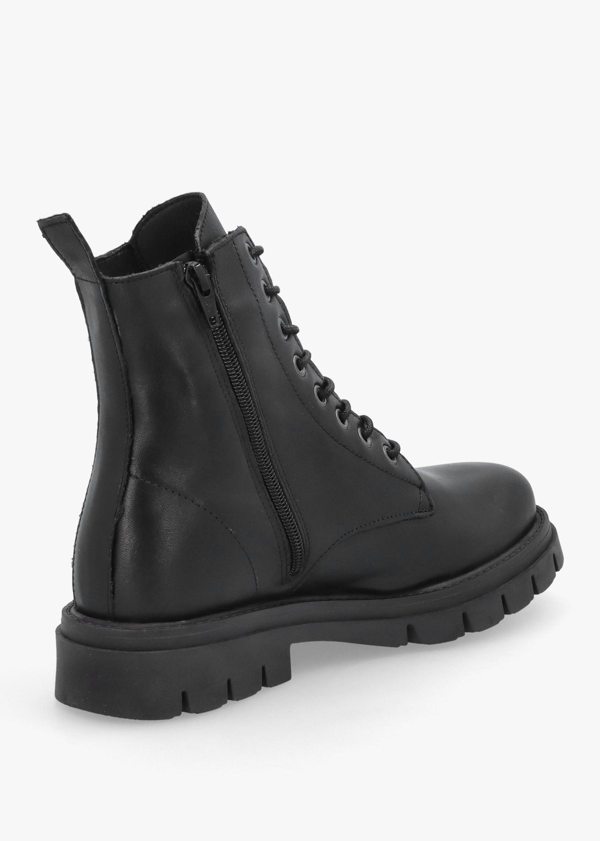 Lacie Black Leather Lace Up Ankle Boots