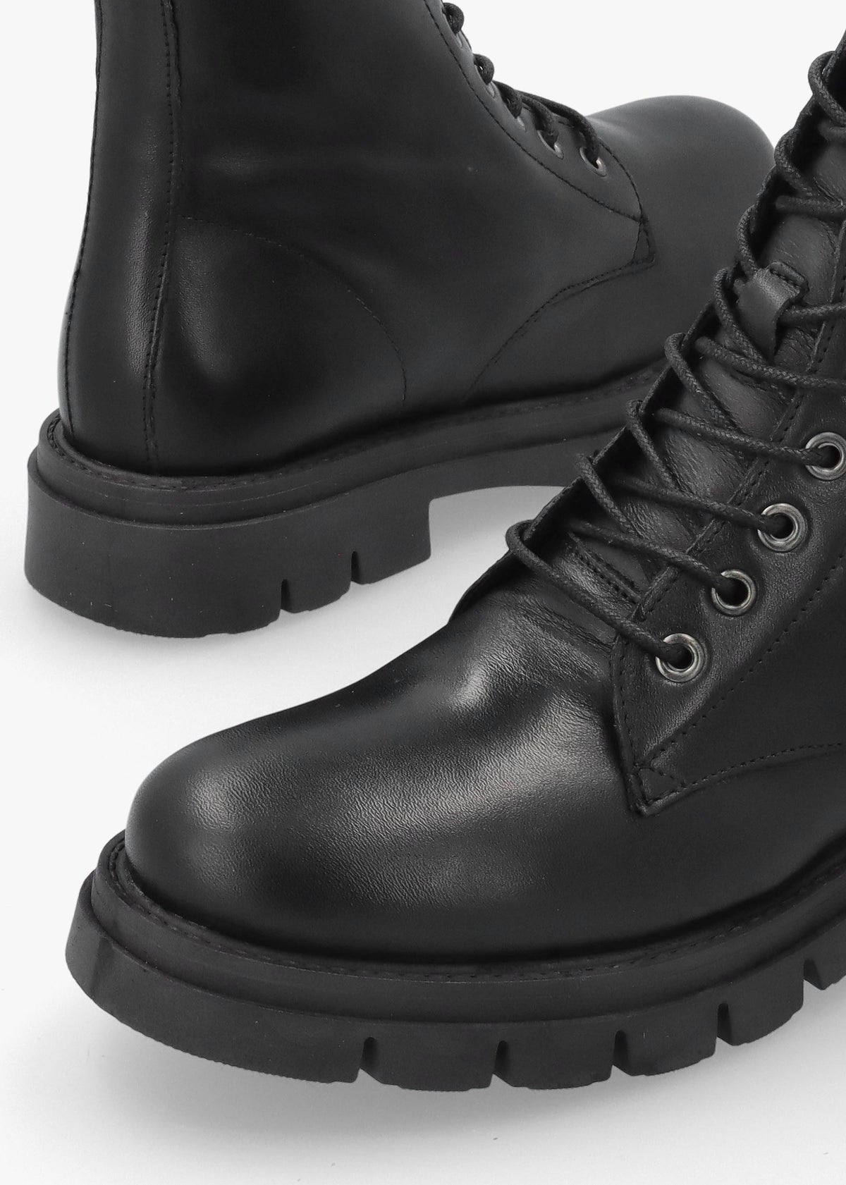 Lacie Black Leather Lace Up Ankle Boots