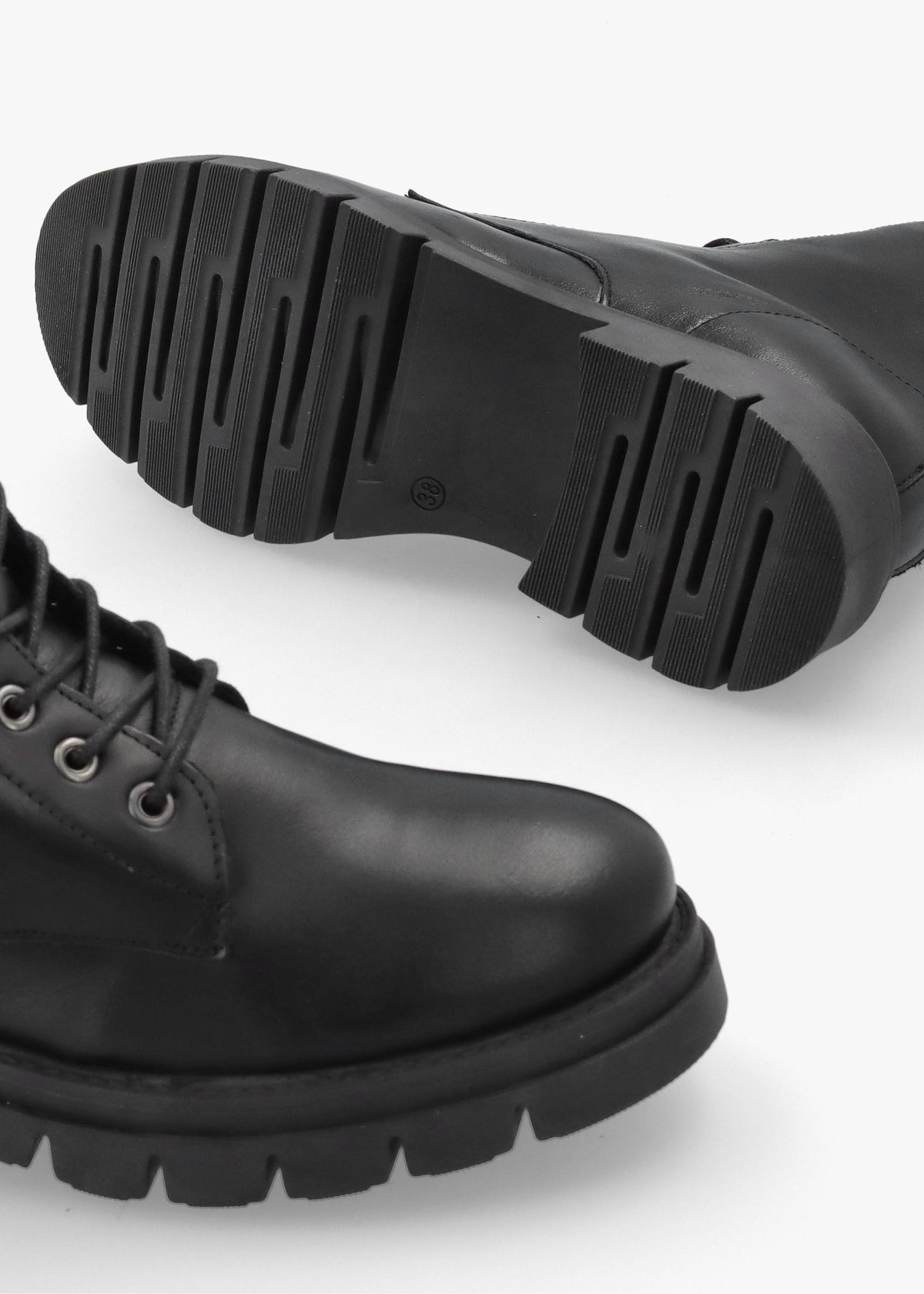 Lacie Black Leather Lace Up Ankle Boots
