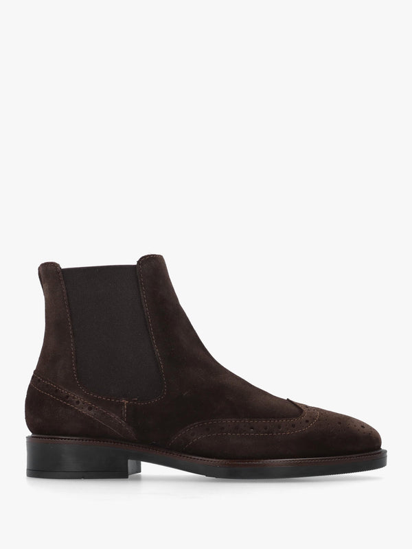 Logue Dark Brown Suede Brogue Chelsea Boots