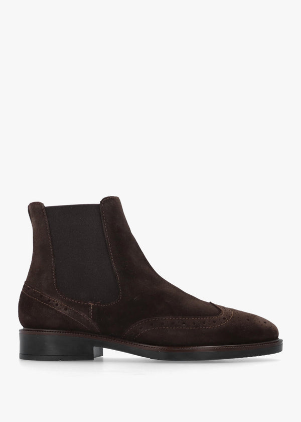 Logue Dark Brown Suede Brogue Chelsea Boots