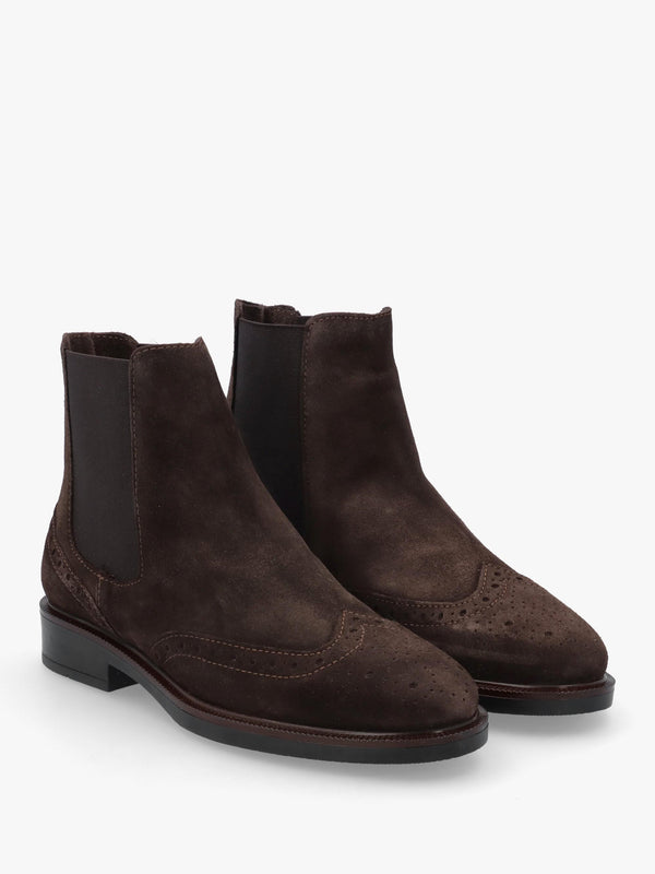 Logue Dark Brown Suede Brogue Chelsea Boots
