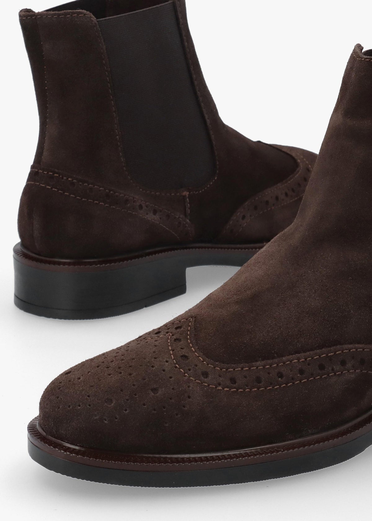 Daniel Logue Dark Brown Suede Brogue Chelsea Boots