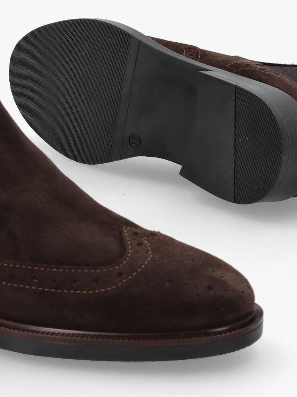 Logue Dark Brown Suede Brogue Chelsea Boots