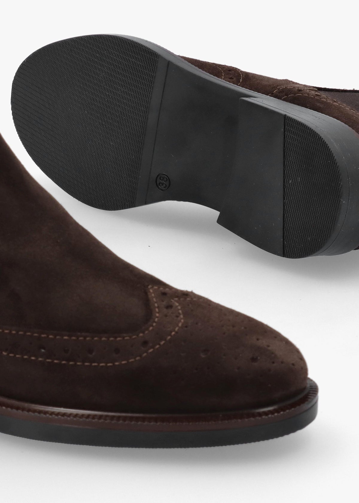 Logue Dark Brown Suede Brogue Chelsea Boots