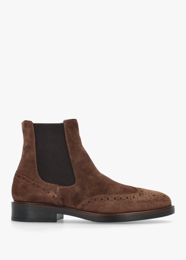 Daniel Logue Brown Suede Brogue Chelsea Boots