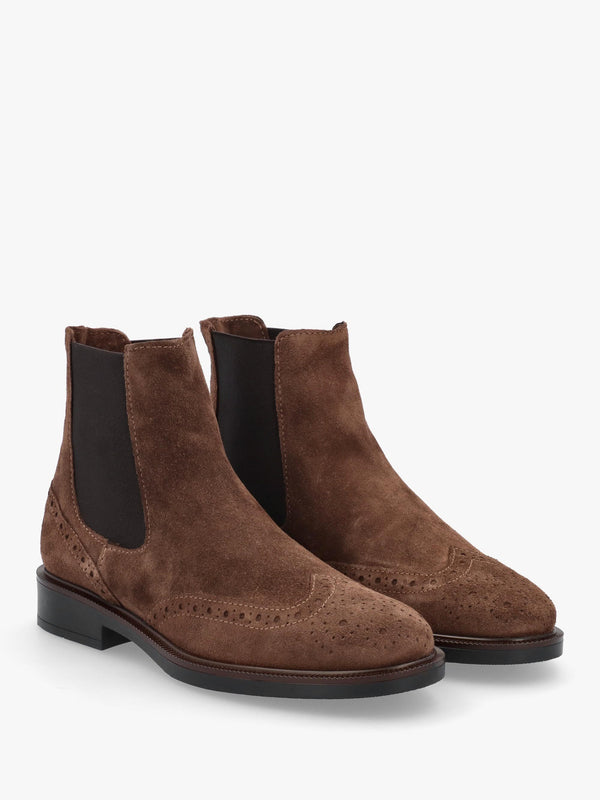 Daniel Logue Brown Suede Brogue Chelsea Boots