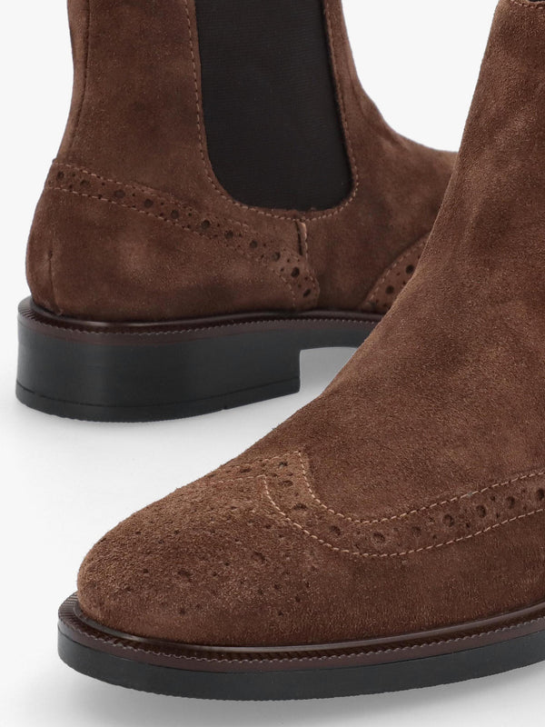 Daniel Logue Brown Suede Brogue Chelsea Boots