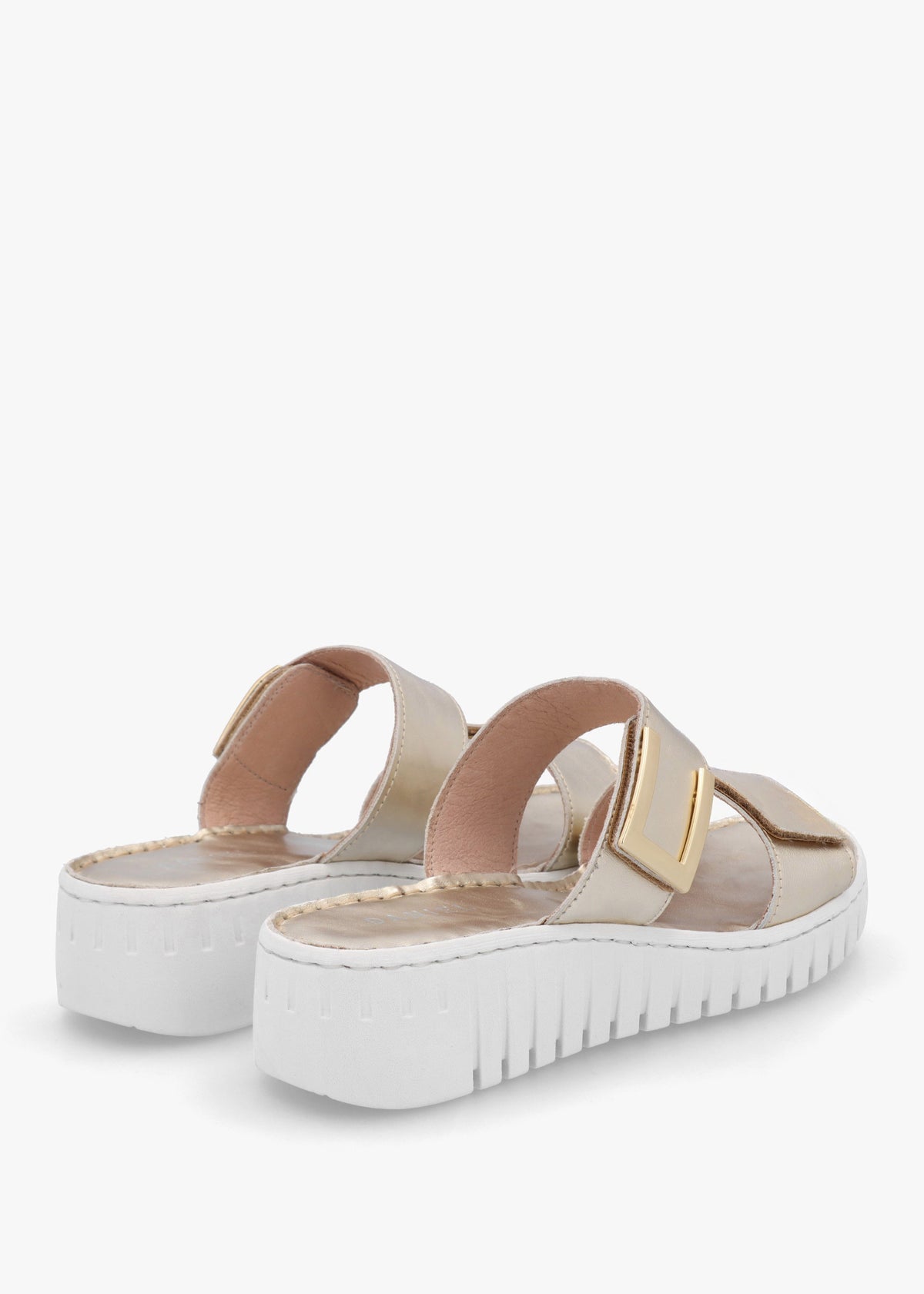 Daniel Lorli Gold Leather Two Strap Low Wedge Sandals