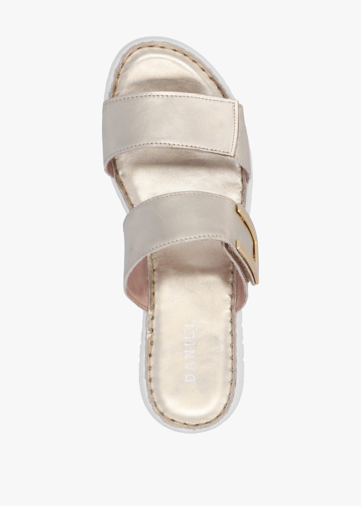 Daniel Lorli Gold Leather Two Strap Low Wedge Sandals