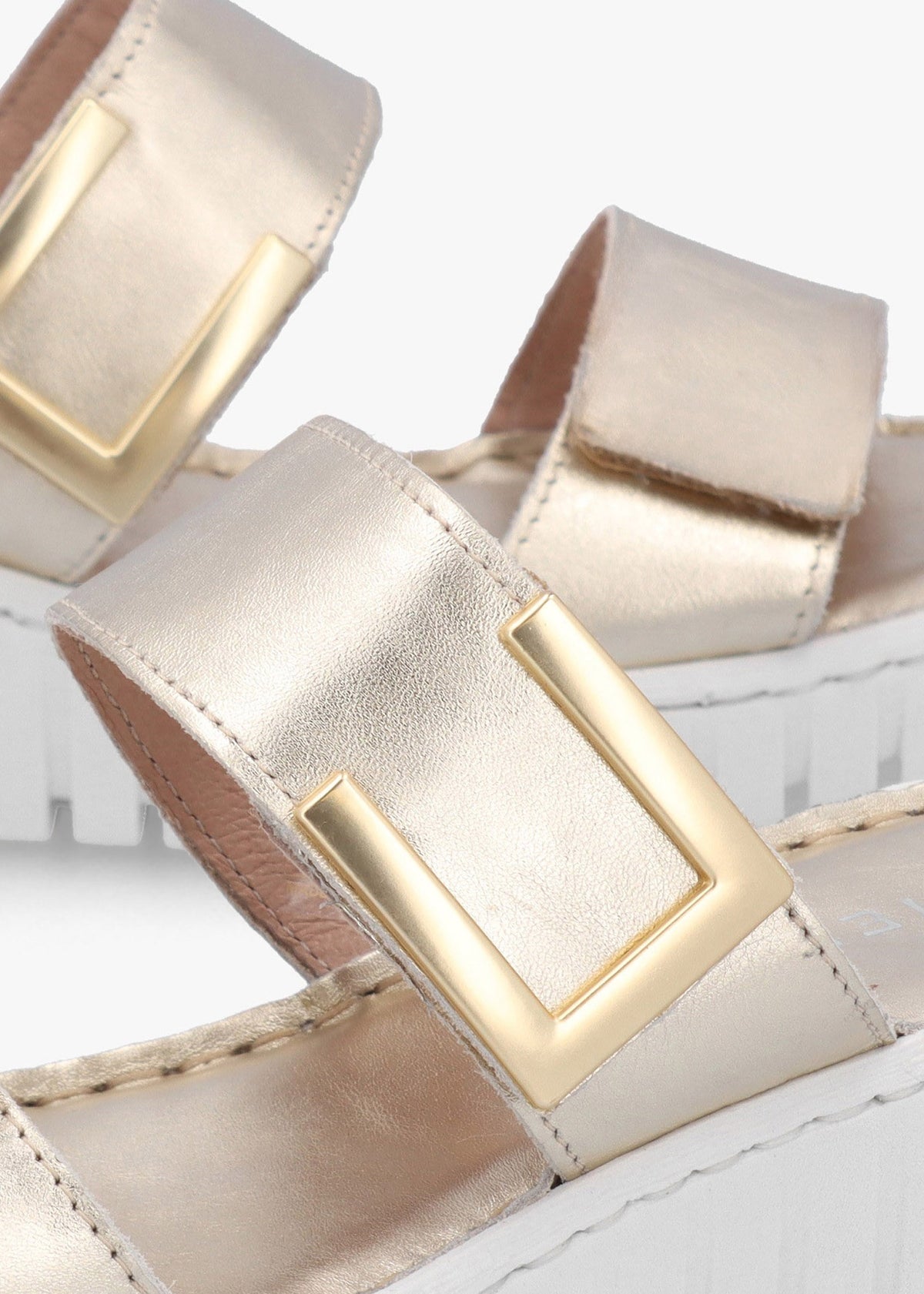 Daniel Lorli Gold Leather Two Strap Low Wedge Sandals