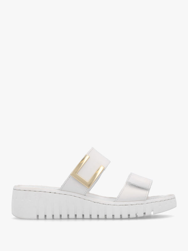 Daniel Lorli White Leather Two Strap Low Wedge Sandals
