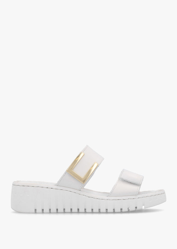 Daniel Lorli White Leather Two Strap Low Wedge Sandals