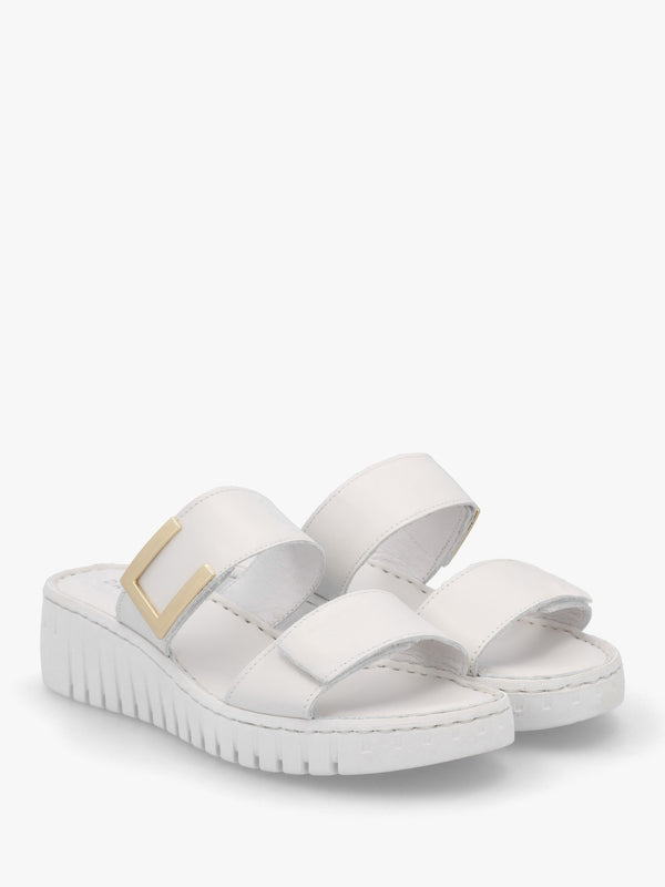 Daniel Lorli White Leather Two Strap Low Wedge Sandals