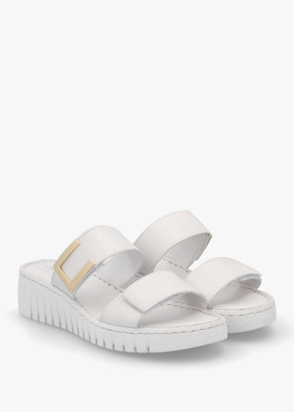 Daniel Lorli White Leather Two Strap Low Wedge Sandals