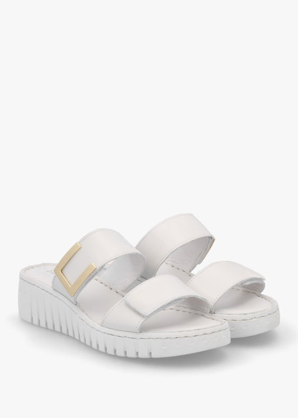 Daniel Lorli White Leather Two Strap Low Wedge Sandals