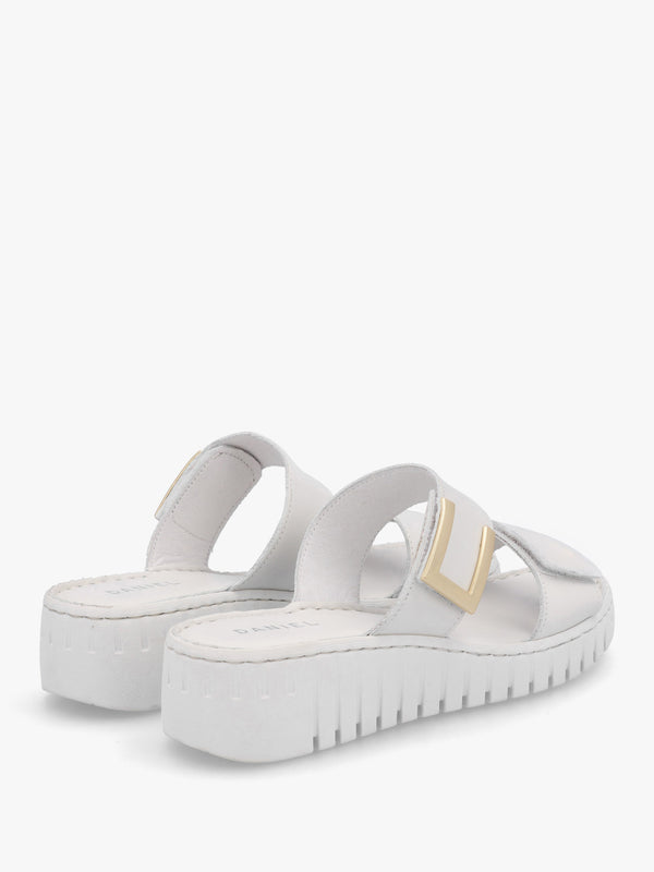 Daniel Lorli White Leather Two Strap Low Wedge Sandals