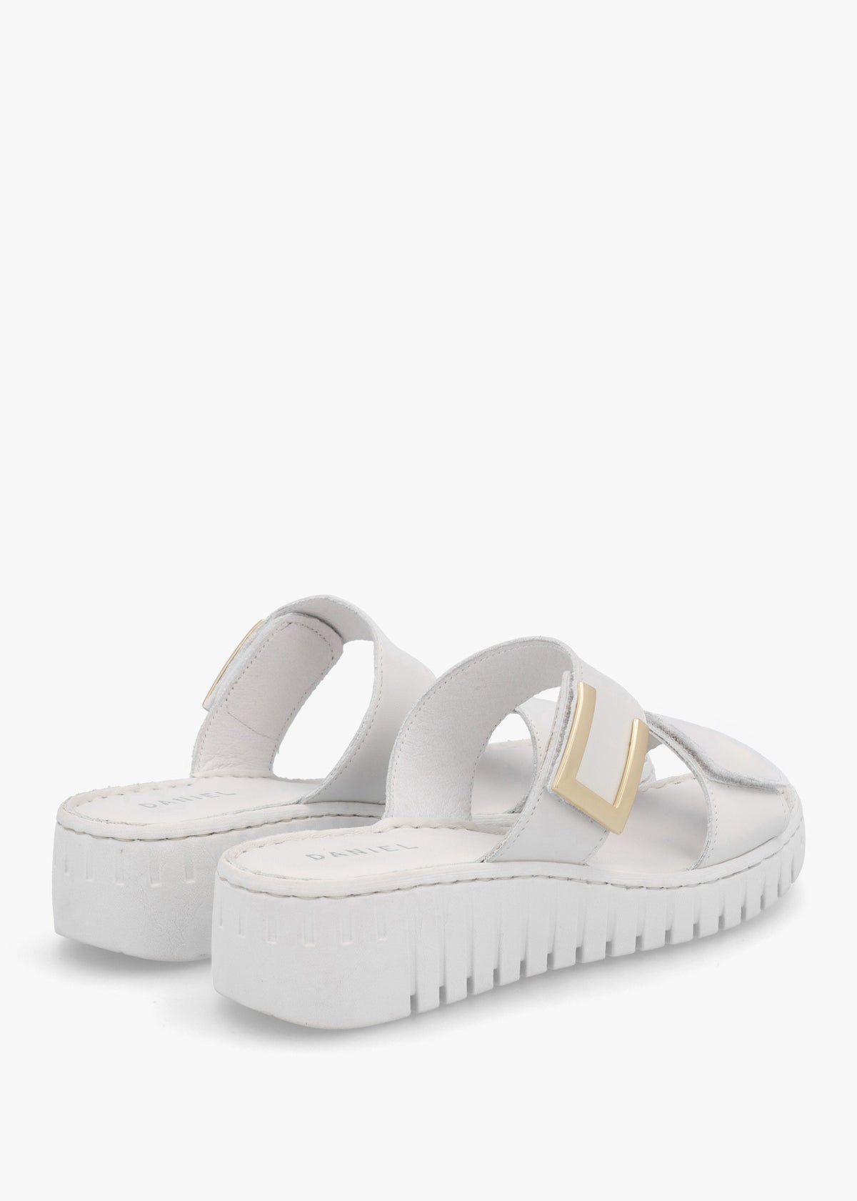 Daniel Lorli White Leather Two Strap Low Wedge Sandals